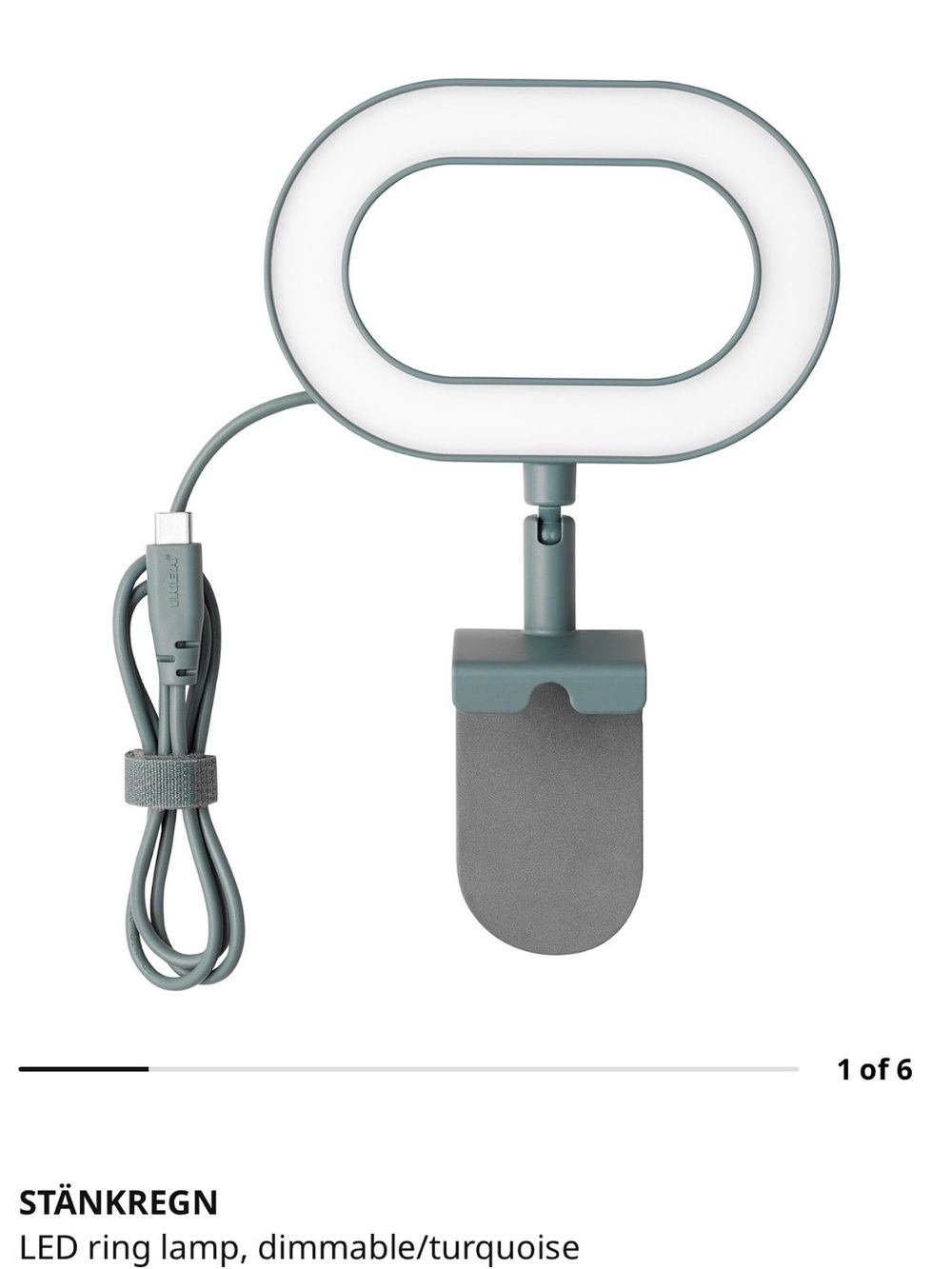 IKEA STÄNKREGN Turquoise Clip-On LED Ring Light Out of box